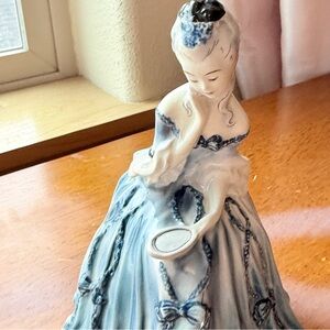 Vintage Goldscheider Victorian Lady 7" Figurine Porcelain Blue Dress Flowers